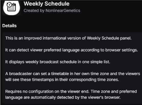 Weekly Schedule Extension on Twitch