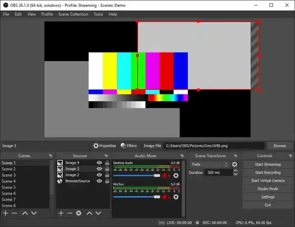 The OBS Studio interface, showing the 'Sources' panel where a streamer can add their game, webcam, and overlays.