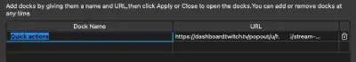image showing where to enter url for Quick actions custom docks