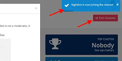 image showing Part channel in Nightbot dashboard
