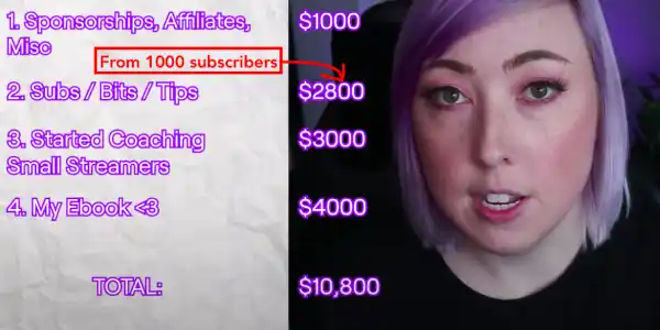 How much do Twitch streamers make per month: Medium sized streamer earning screenshot