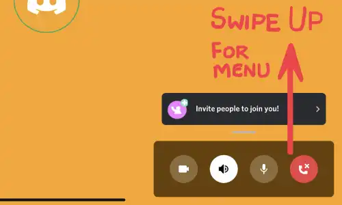 arrow to show where to swipe for discord voice extended menu