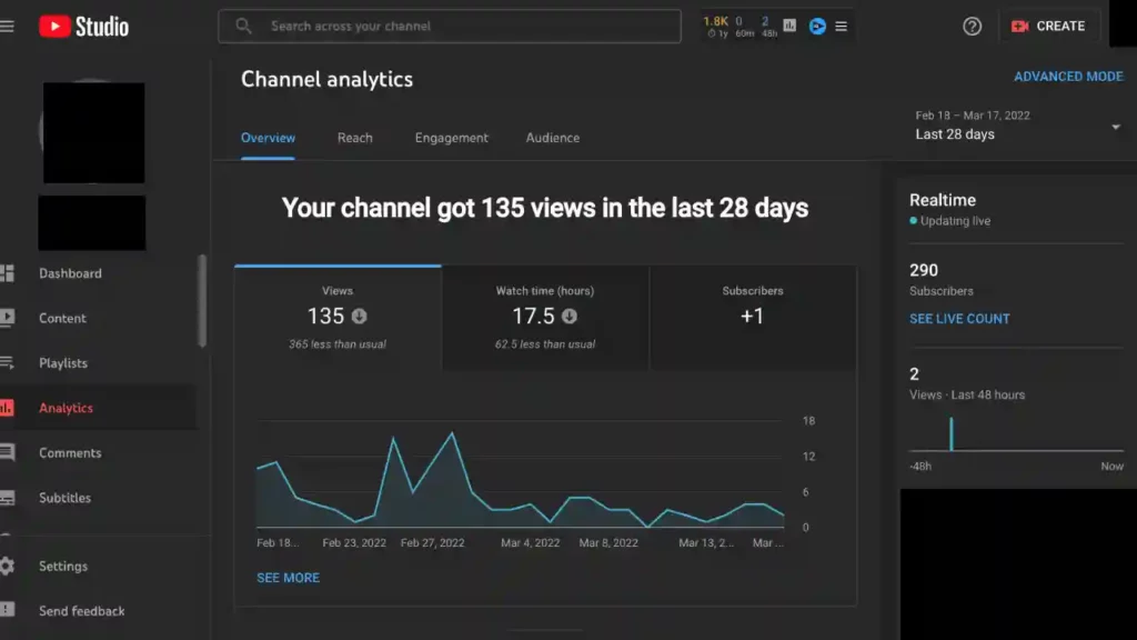 YouTube Creator Studio Dashboard