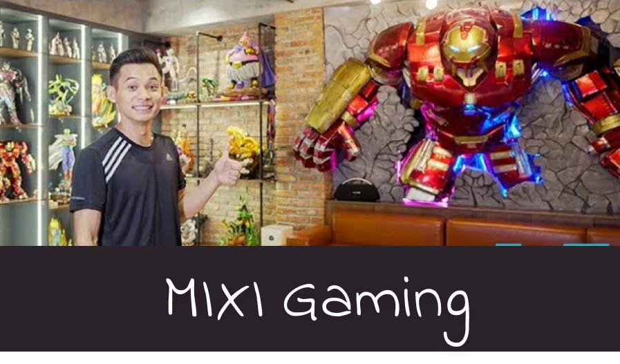 Mixi Gaming standing in front of a wall art