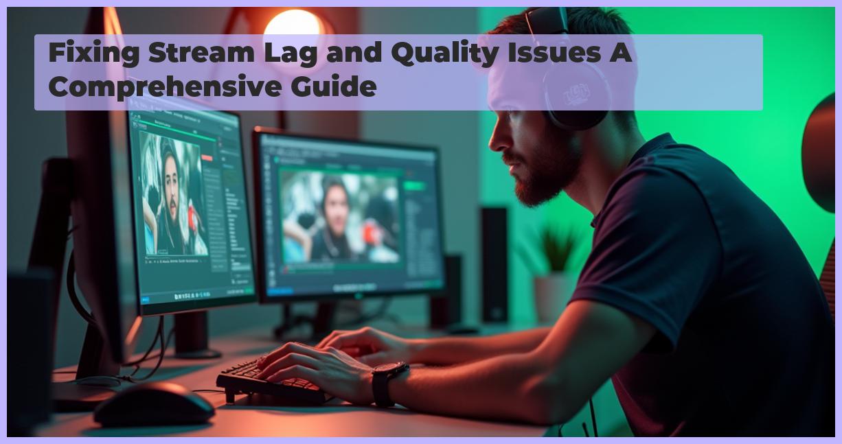 an image of A professional streamer confidently adjusts their streaming settings on a high-end desktop computer, surrounded by studio lighting, a 4K camera, and a green screen. The environment is sleek and modern, with neutral tones and soft ambient lighting. The focus is on the streamer's determined expression as they optimize their settings. The image is photorealistic, with detailed textures on the equipment and realistic lighting reflections on the monitor screens.