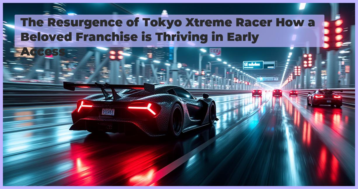 image of a sleek, modern racing car in Tokyo Xtreme Racer speeding down the neon-lit Shuto Expressway at night, with bright lights reflecting off the wet asphalt