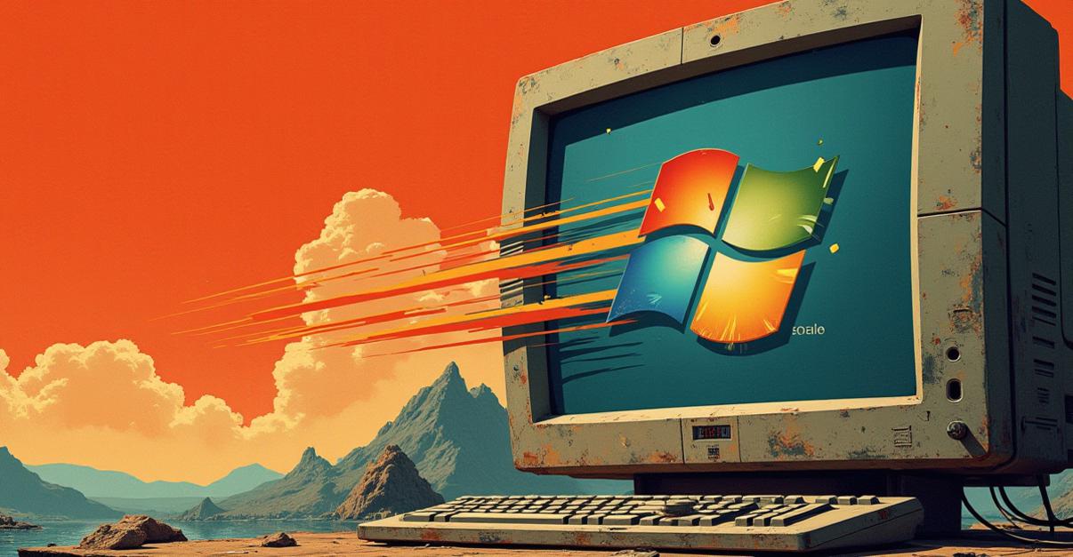 an image of an old computer screen showing windows 7 with streaming gears photorealistic