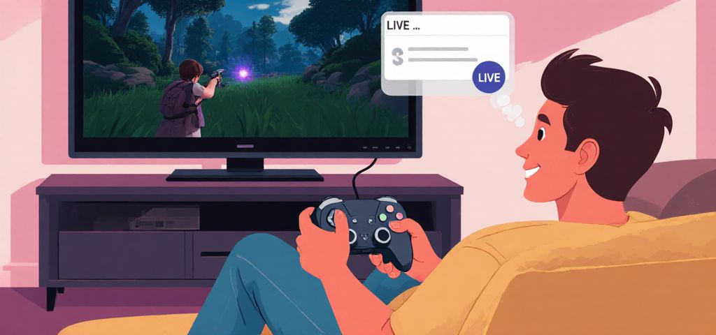 A person streaming directly from a game console in their living room, representing a bare minimum streaming setup.