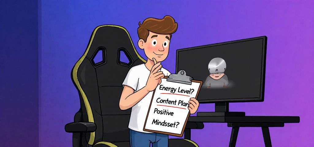 Infographic comparing a pre-road trip car check to a streamer's pre-live mental checklist for energy and focus.