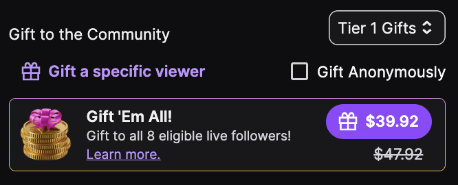 Gift em all button on Twitch
